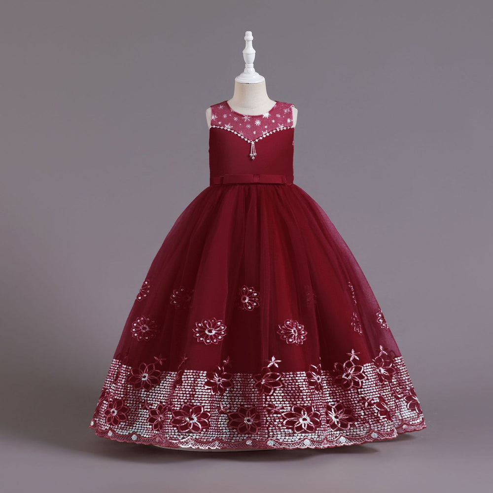 Export kids dress embroidered hot diamond princess dress female flower girl party piano performance dresskids dress