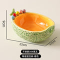 High-style cantaloupe ceramic fruit platter and fork set, perfect for home use. includes fruit picks, dessert forks, and a storage bowl, ideal for the living room coffee table