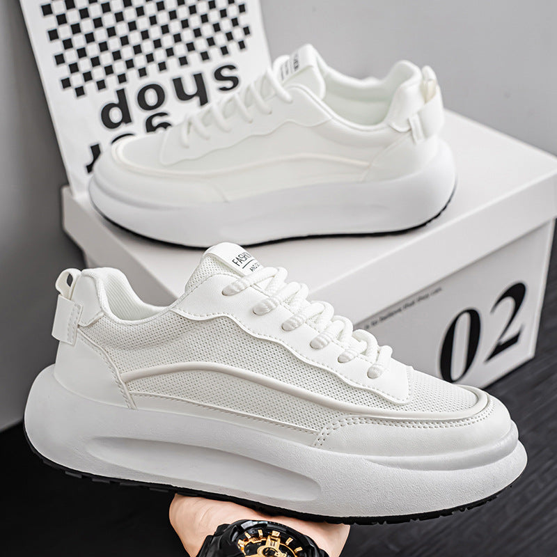 Men's 2025 new mesh breathable white sneakers - trendy, versatile low-top shoes with thick soles for height increase, comfortable casual shoes