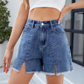 Fashion cross-border women's clothing  independent station new washed denim shorts  raw edge versatile slit hot pants