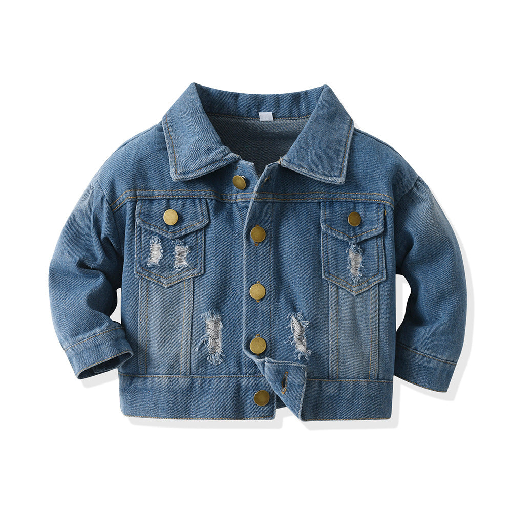 Kids' faux two-piece denim jacket - new autumn/winter hooded fashion casual top for boys and girls - wholesale for export