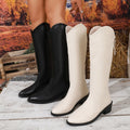 Plus size women's v-cut over-the-knee boots - new autumn/winter collection - solid color, round toe, chunky heel, back zipper, fashion boots
