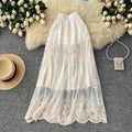 French chic embroidered lace patchwork a-line midi skirt - high waist, slimming, and versatile cake skirt