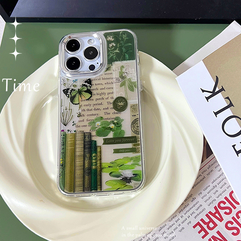 Retro patchwork suitable for apple 17promax eye-catching mobile phone case butterfly book ip16 transparent anti-fall protective cover
