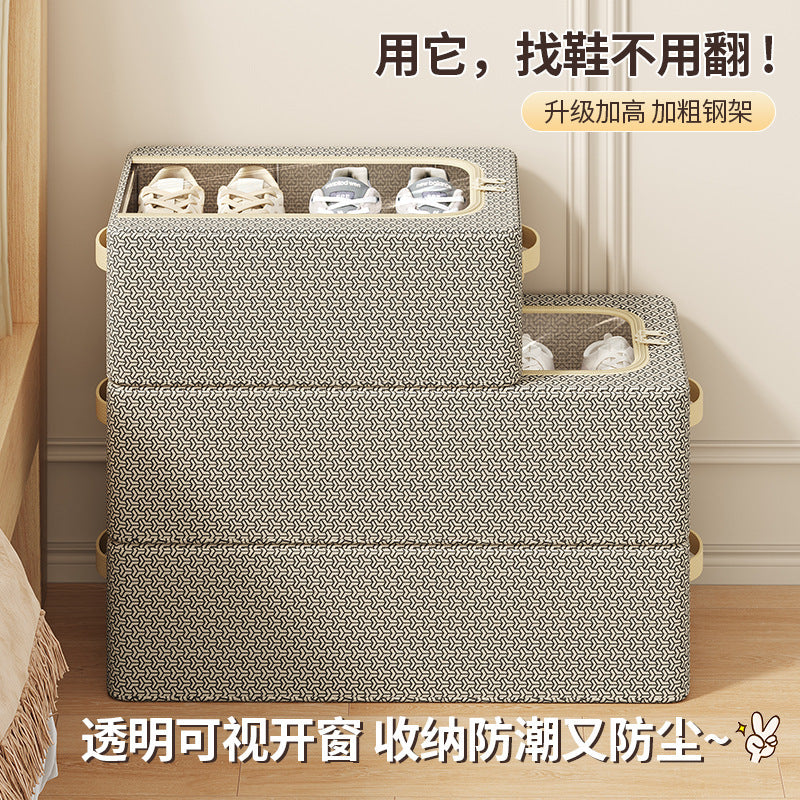 Interlock pattern installation-free home shoe storage box, thickened steel frame, foldable storage box, under-bed shoe organizer
