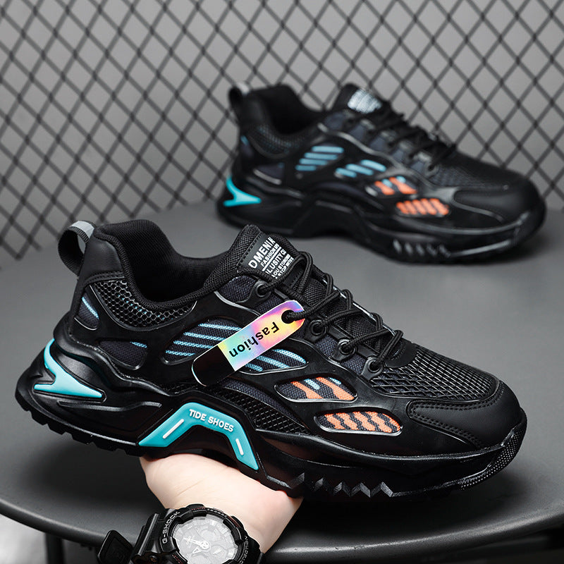 Men's spring breathable 2025 new versatile mesh athletic casual running height increasing black dad shoes - trendy ins style