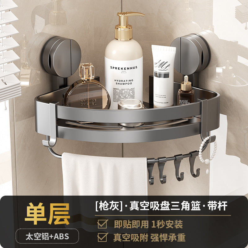 Thickened suction cup bathroom storage rack punch-free wall-mounted bathroom new arrival triangle basket corner storage rack