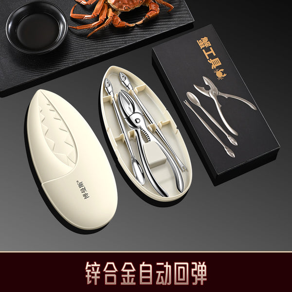 Zinc alloy crab eating special tools three-piece set boxed crab needles household crab scissors gate thank you fork crab eight-piece set