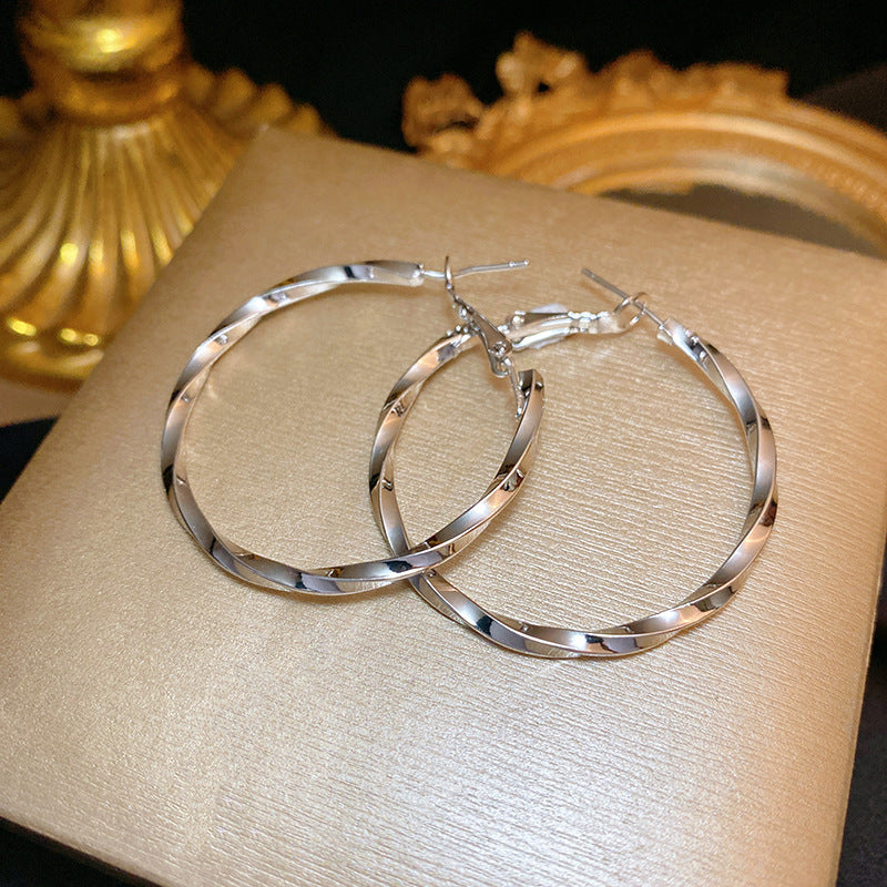 925 silver needle hong kong style retro metal earrings for women classy geometric plain hoop earrings easiest for match exaggerated work clothing earrings