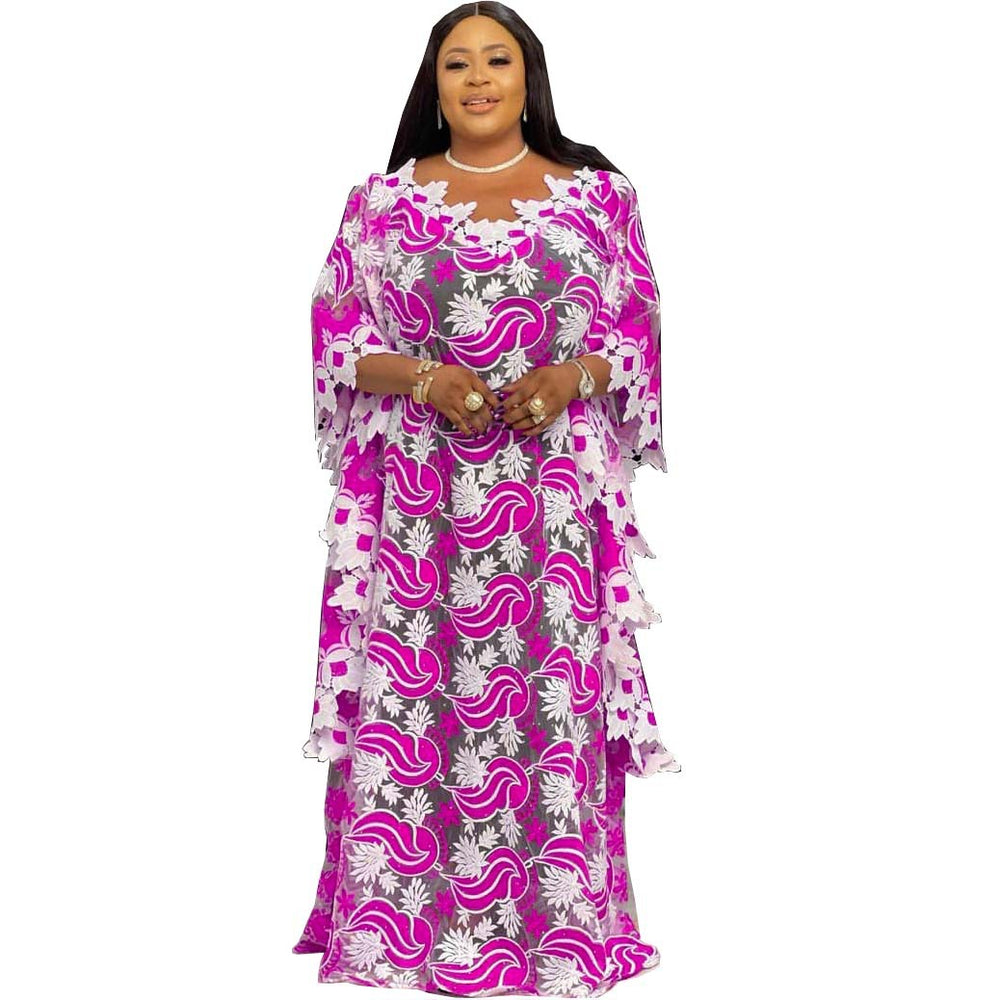 supply african plus sizeloose bat shirt women's colorful water-soluble lacev neck blouse robe dress