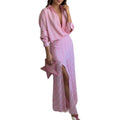 summer new women's clothing: cross-border european and american style fashion casual striped long-sleeve shirt dress set