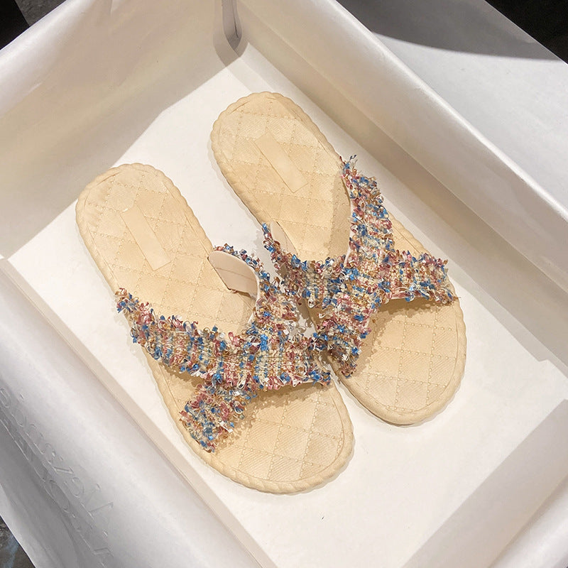 Women's outdoor slippers - soft sole, tassel detail, fairy style, new summer trendy beach sandals - popular ins style