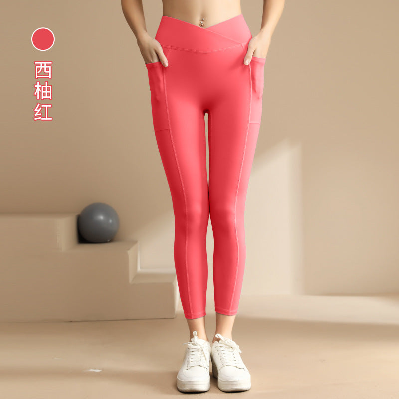 Lulu nude high waist shaping yoga pants double tummy control peach butt pants double flap pocket pants fitness sports pants wholesale