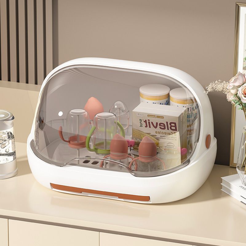 Bottle storage box Large capacity flip cover Dust drain rack Covered baby products Supplementary food tableware Drain storage box