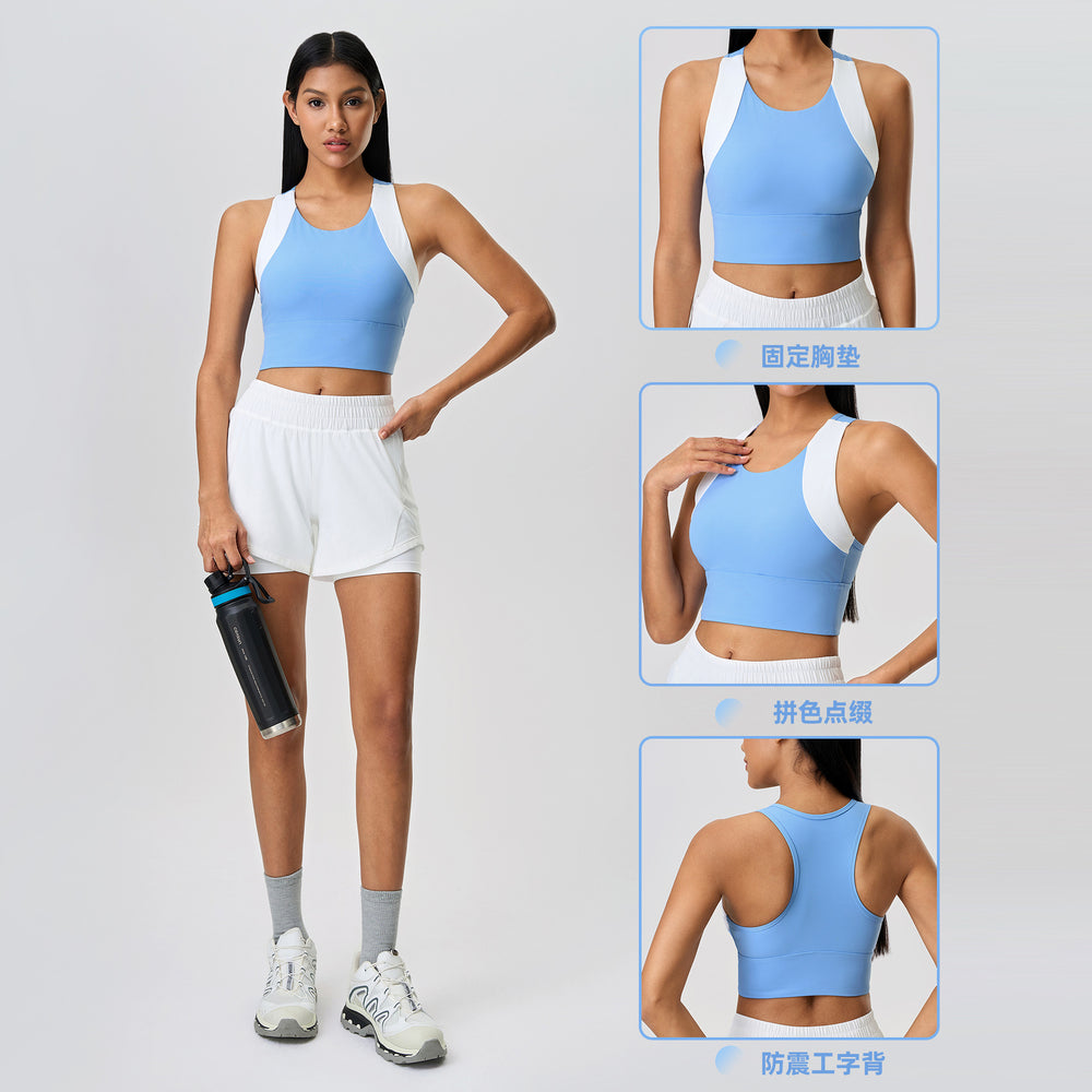 Spring/summer new arrival: trendy color-blocked cropped sports tank top for women - built-in bra pads, push-up, beautiful back design, yoga bra d25067
