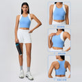 Spring/summer new arrival: trendy color-blocked cropped sports tank top for women - built-in bra pads, push-up, beautiful back design, yoga bra d25067