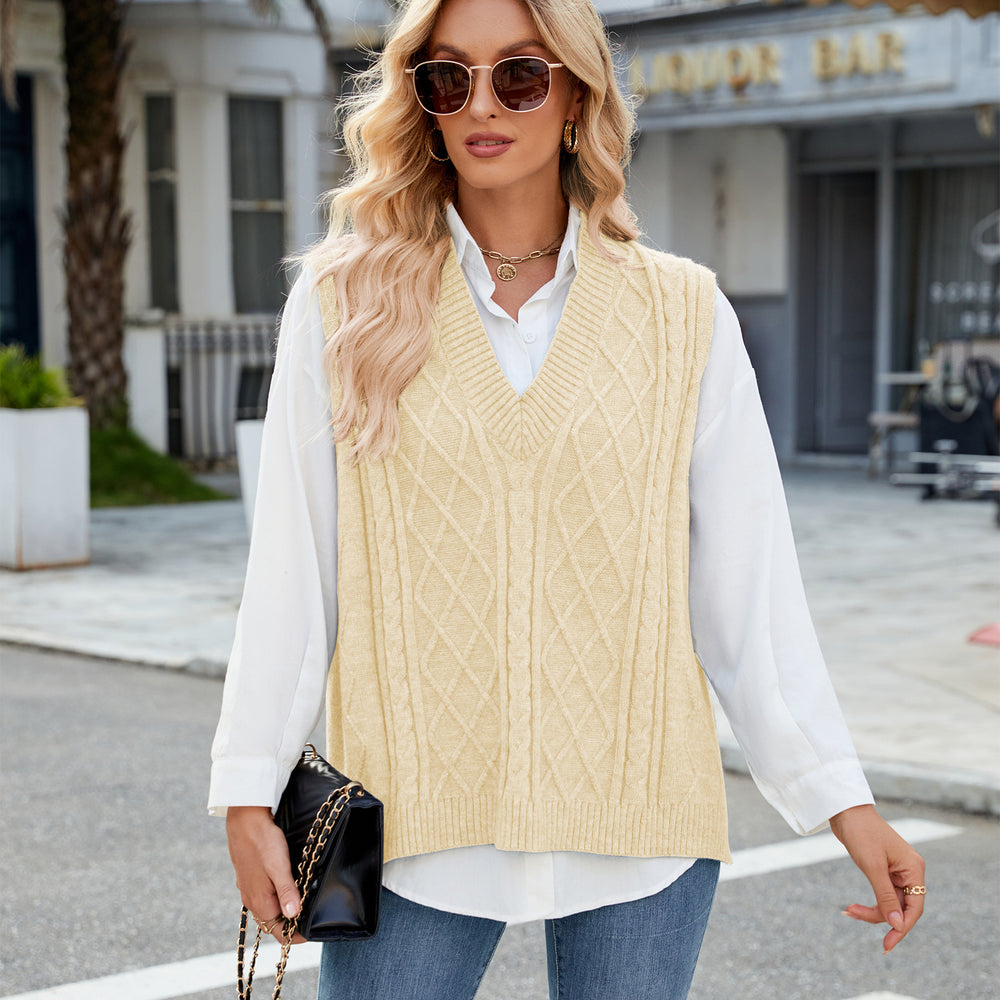 Fashion cross-border export new women's clothing  independent station v-neck loose outer vest vest waistcoat sweater