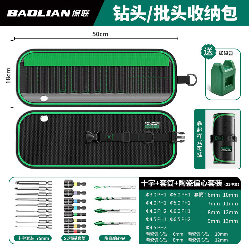 Electrician's tool kit: durable, multi-functional roll-up bag for screwdriver bits, drill bits, and accessories - portable, heavy-duty, and wear-resistant