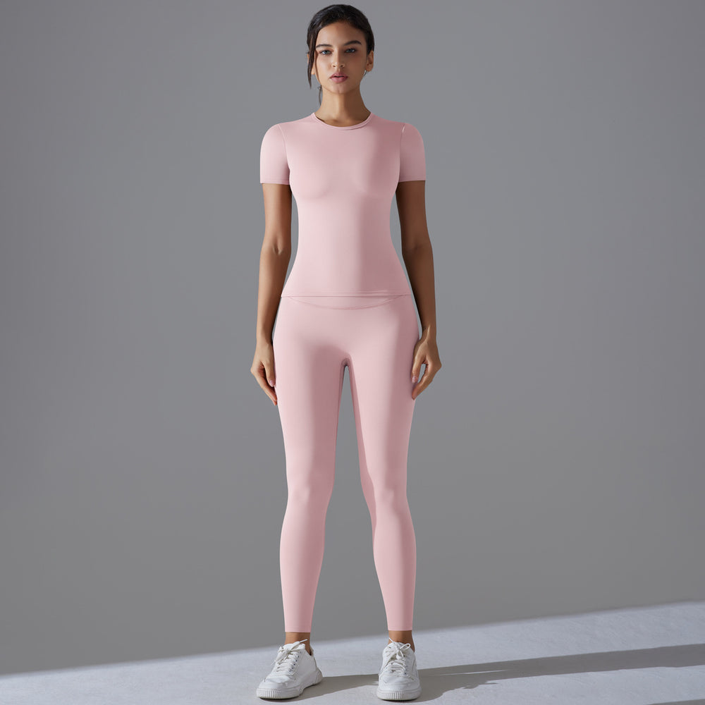 New solid color double-sided brushed fleece high-stretch breathable yoga set - women's running, fitness, and workout yoga outfit