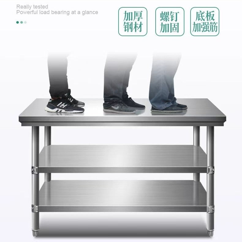 Stainless steel workbench manufacturer kneading dough cutting table three-layer storage storage table 304 thickened stainless steel rack
