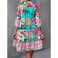 Shipped: new  european and american style independent website cross-border fashion - pleated sleeve, printed bell sleeve, ruffle hem
