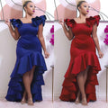 women's dress  new arrivalruffles large slit floor-length pure colordresspopular evening dress