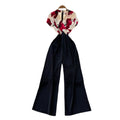European and american style high-end criss-cross neck flutter sleeve jumpsuit - women's summer slimming wide-leg over-the-knee pants for a chic and powerful look