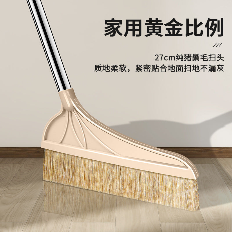 Wool bristle broom and dustpan combo set - household broom  - non-stick hair & soft bristle sweeper