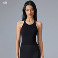 Short sleeveless yoga tops women's seamless all-in-one woven i-back moisture absorbent breathable fitness sports vest d25114