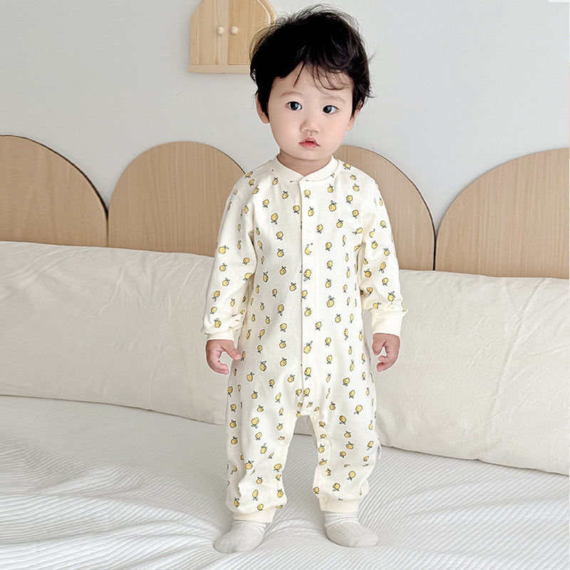 Baby cotton romper - newborn long sleeve bodysuit - autumn baby crawling suit