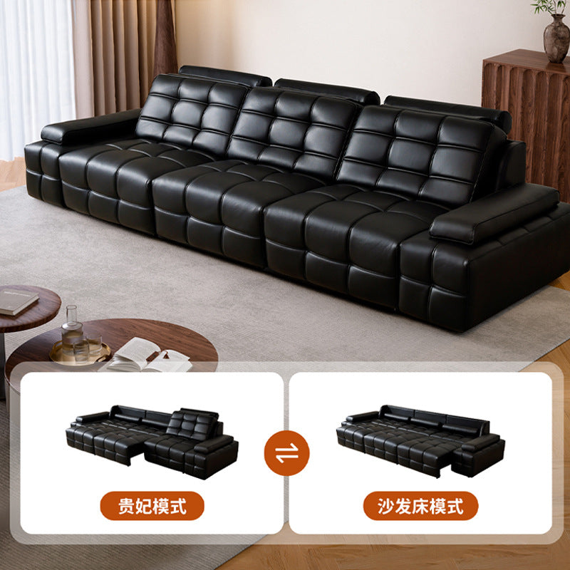 Modern minimalist genuine leather sofa, straight-row sofa bed, multifunctional extendable electric lawrence sofa for living room and study