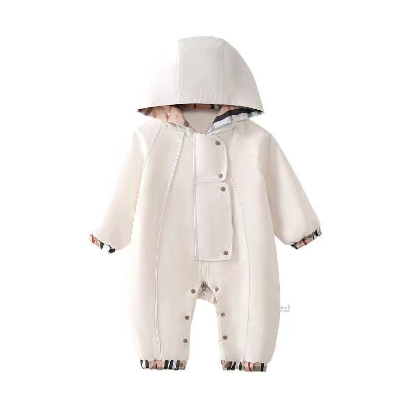 Spring & fall baby grids pattern khaki baby onesie clothes hooded jacket outing jacket outwear k-style crawling suit