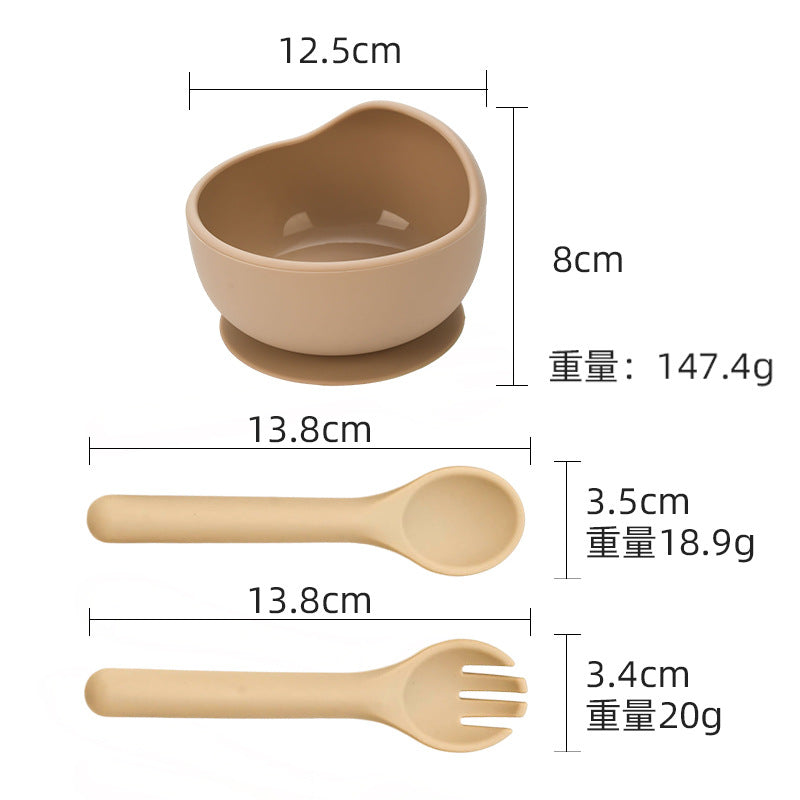 Cross-border supply of food-grade baby feeding bowls, forks and spoons, tableware sets, infant complementary food bowls, silicone tableware sets