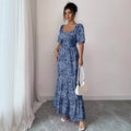 new cross-border bubble sleeve v-neck square neck summer dress