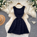 K-stylework clothing sleeveless square neckcut outdress women's summerhigh waist a-line skirt slimming look yellowelegant skirt