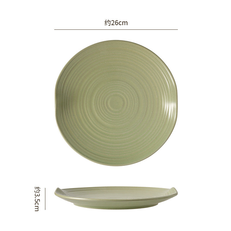 Kiln-turned threaded ceramic tableware retro style hotel restaurant steak plate stylish high-looking western food plate fish plate tableware