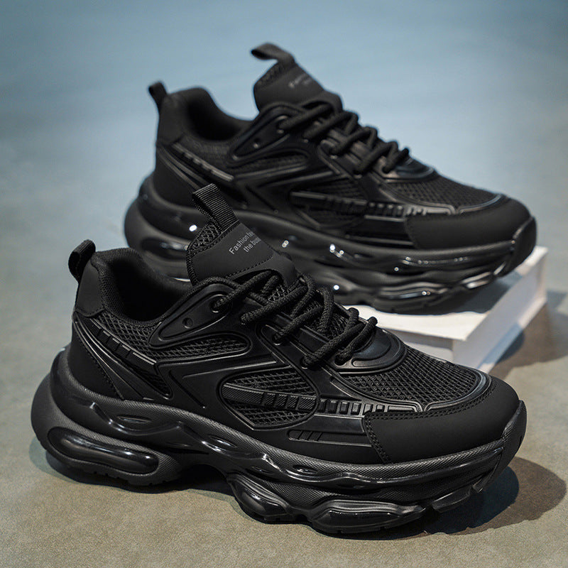 Black warrior men's winter running shoes - shock absorbing air cushion sneakers - men's casual height increasing black dad shoes - trendy footwear