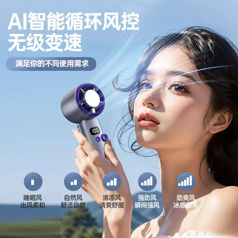 super strong wind ice compress small fan handheld charging small fan high-speed turbine digital display cooling outdoor small fan
