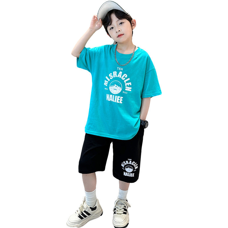 boys' summer korean style new student short-sleeve t-shirt and shorts set - kids' casual top for older boys