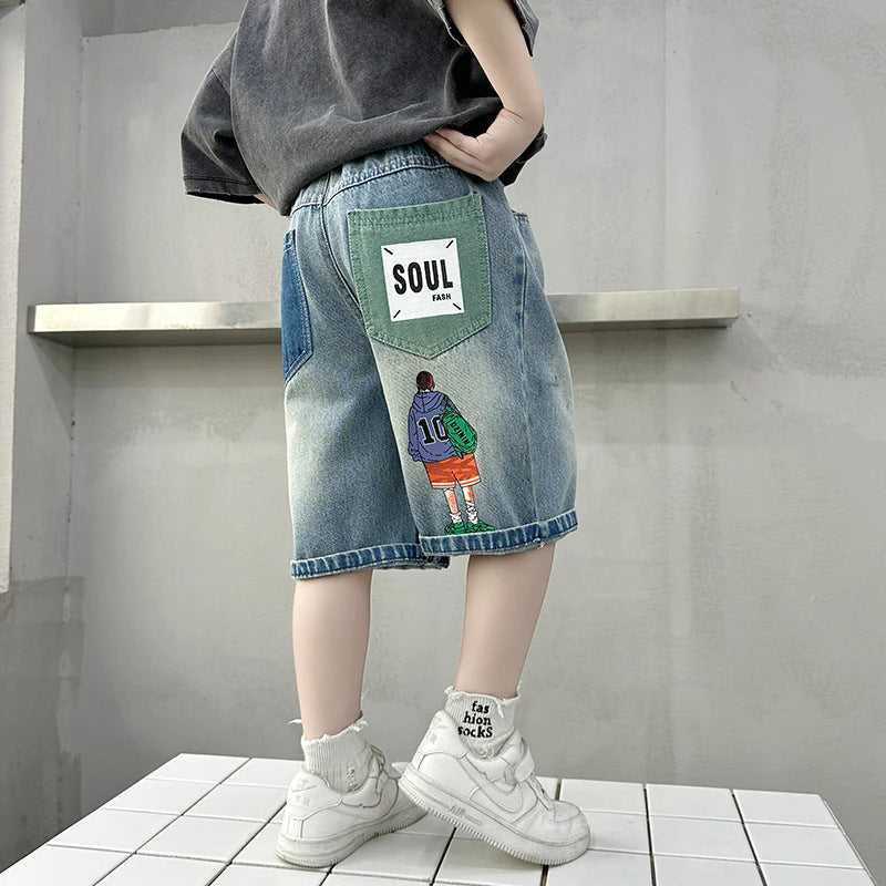 Kids' summer denim shorts - 7/8 length,  new collection, denim summer outfit for mid-to-large children, cool boys' clothing