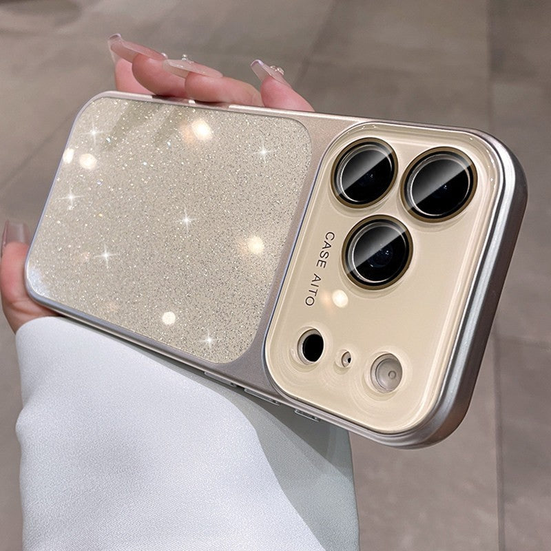 New large view summer glitter apple 17 pro max phone case iphone 16 silicone button anti-drop