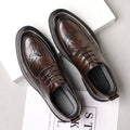 Men's leather dress shoes - new business formal brogue style - british casual - black - live stream wedding groom shoes
