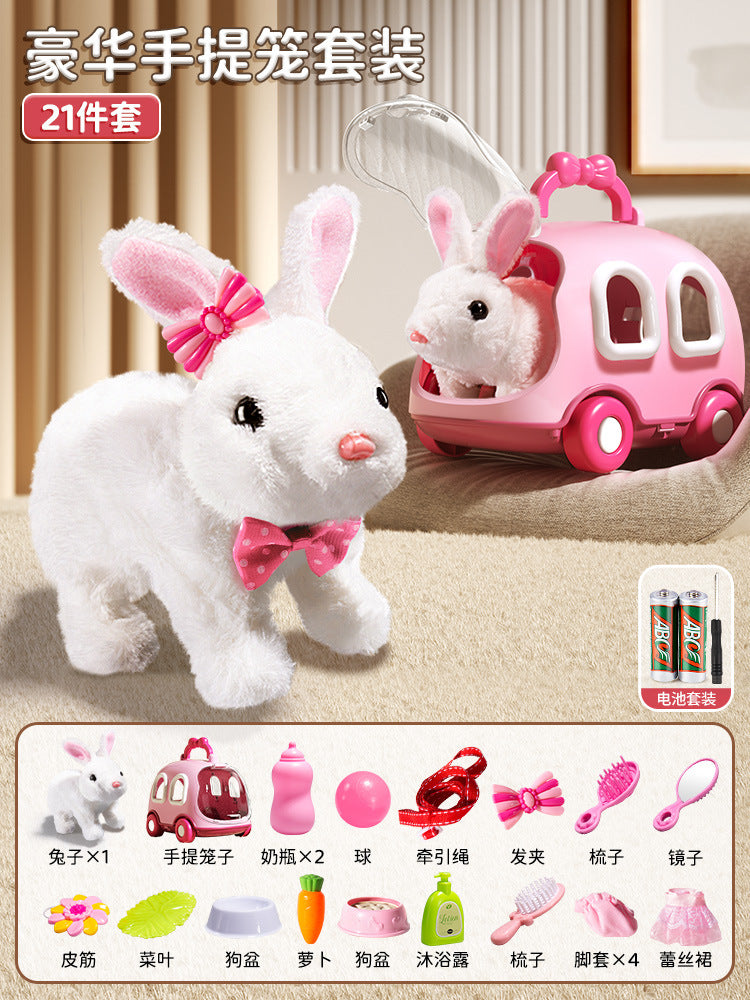 Kids' electric simulation bunny plush toy - girl's pet white rabbit doll - birthday gift for girls