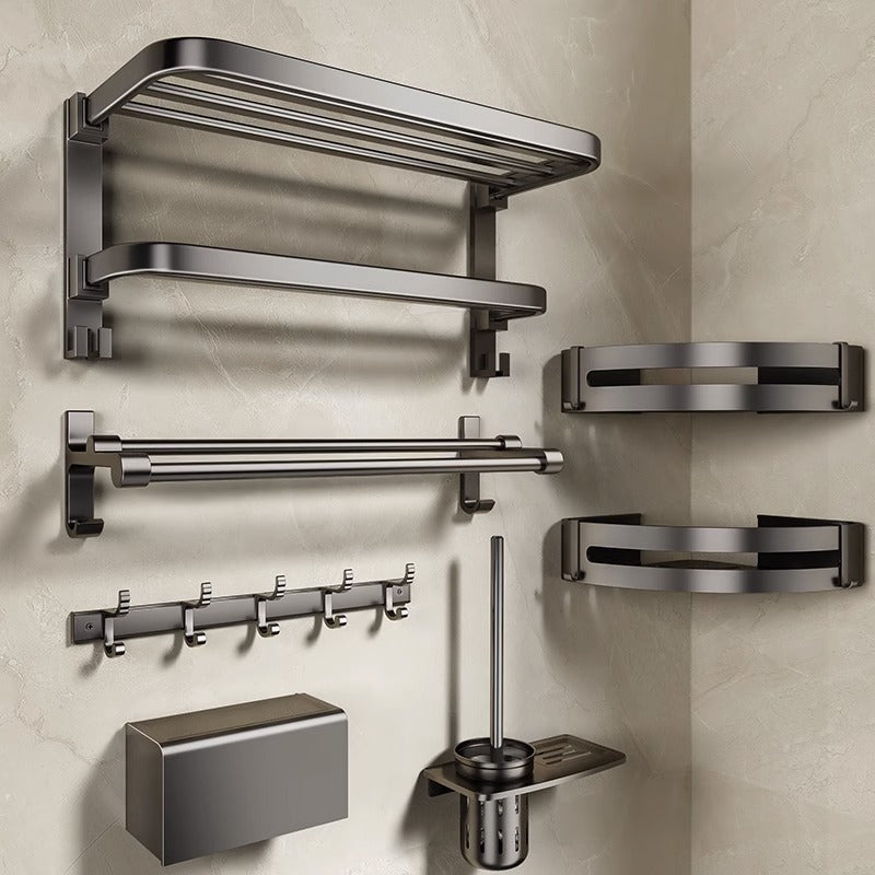 No punching gun gray towel storage rack bathroom space aluminum bath towel rack bathroom bathroom hardware pendant suit