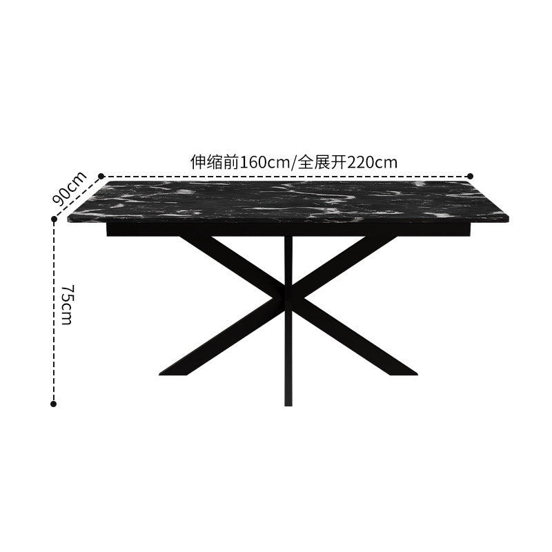 Customizable italian sintered stone rectangular dining table - minimalist modern design for small spaces, light luxury nordic style, with extendable leaf