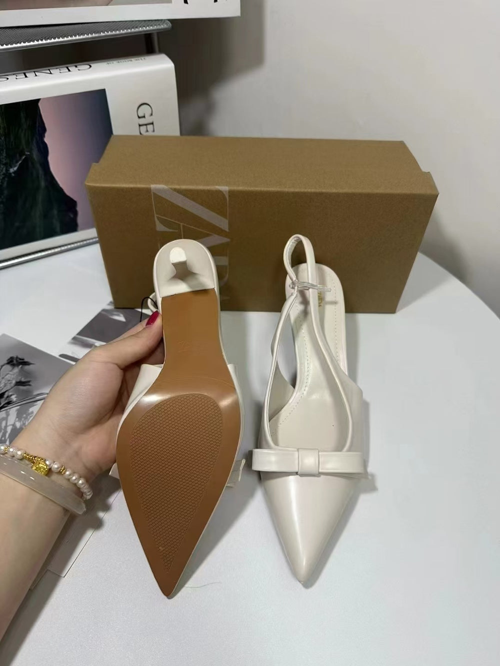 Za new 2024 summer pointed-toe slingback stiletto heel women's open-back pumps, fashionable flats, and trendy sandals