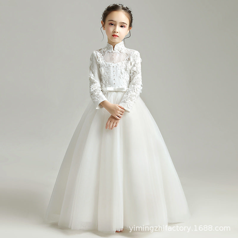 Girls' evening gown princess dress - long sleeve for little girls, perfect for hostesses, flower girls, runway shows, piano performances, flower girl events, and birthday celebrations