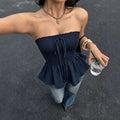 american hot girl style tube toptops women's waist slimming lookruffles hem strapless vacation style vest