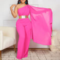 Women's long pants - spring/summer  new arrivals: fashionable and elegant asymmetrical neck, patchwork pleated, high-waisted african jumpsuit for office ladies