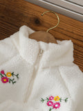 new autumn cross-border baby & toddler fleece-lined embroidered jacket & heavy-duty washed denim jeans two-piece set